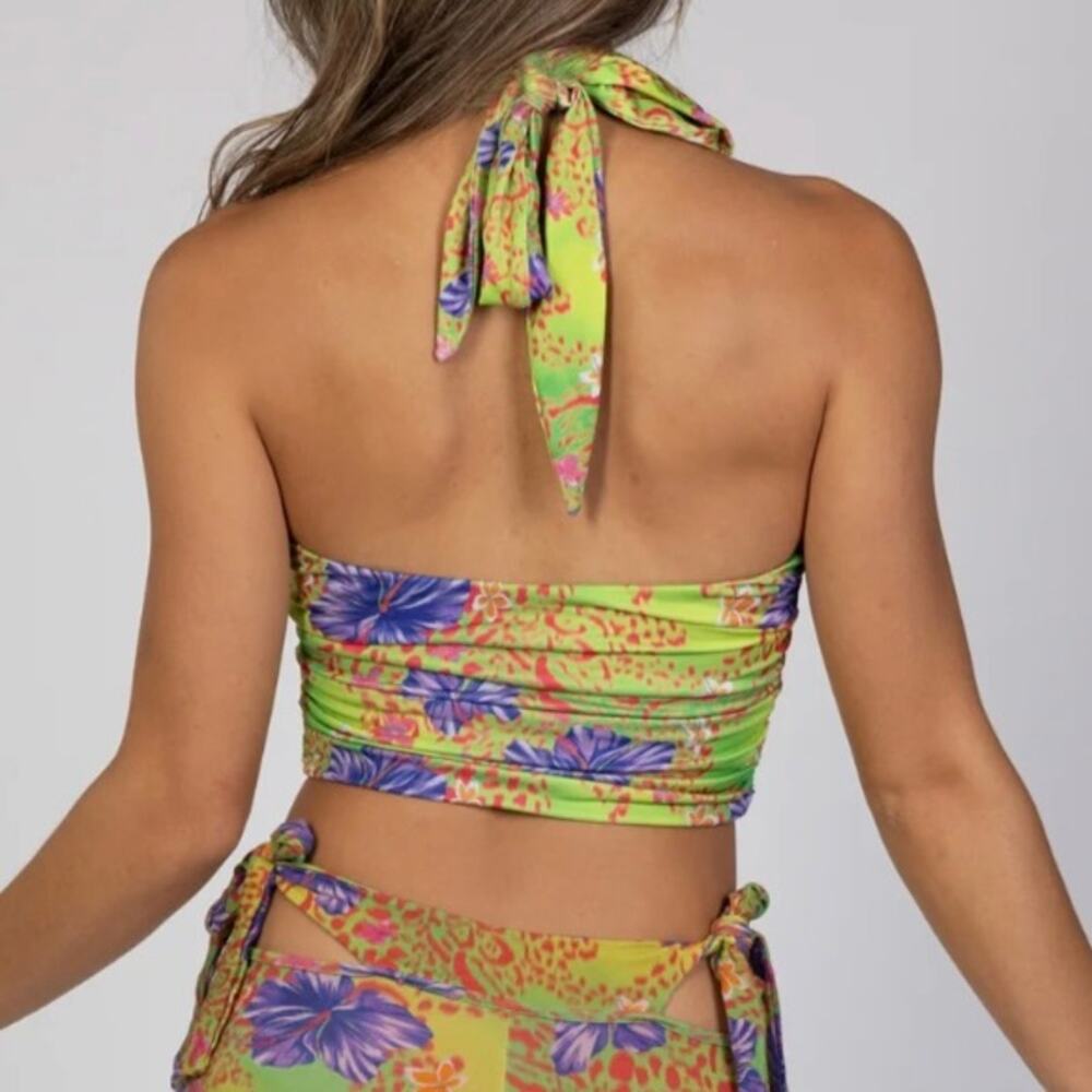 I.AM.GIA Tropical Halter Top - Green Purple Pink - Size XS - Picture 2 of 7